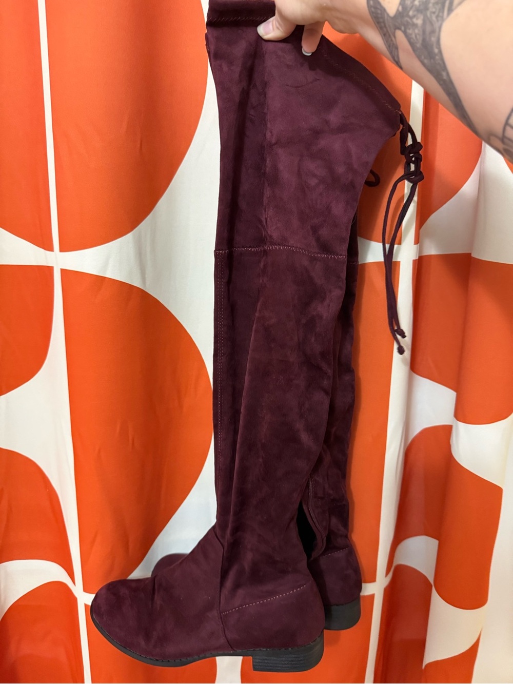 Women's Over-the-Knee Suede Boots - Burgundy